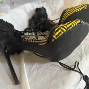 Zara Black and Yellow Woven Lace Up Sandals thumbnail 5