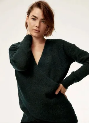 Babaton The Group Bandini Alpaca Wool Blend Wrap Sweater in Dark Green Small thumbnail 1
