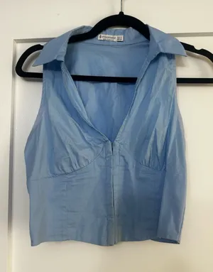 Light Blue Sleeveless Collared Top - Stradivarius thumbnail 1