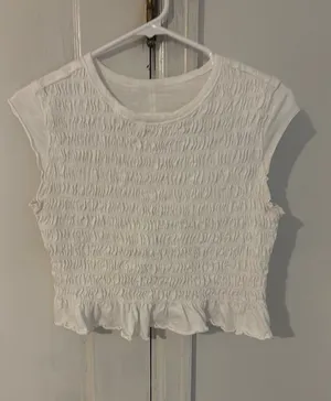 Cap Sleeve Smocked Shirt Ruffle Hem  thumbnail 1