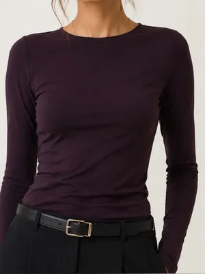 Babaton XS Open Back Long Sleeve Top Purple Plum Minimalist Chic thumbnail 1