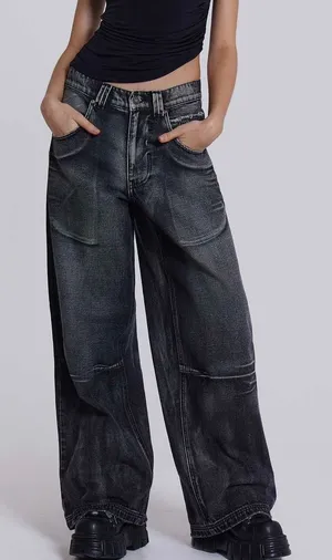 Jaded London | Baggy Angel Wings Studded Black Ethereal Colossus Jeans thumbnail 1