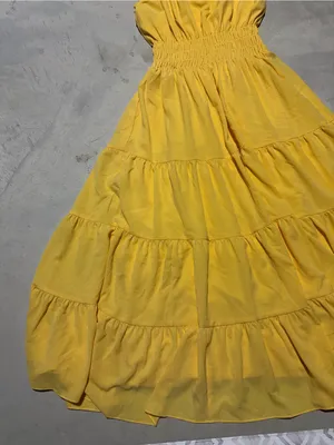 Alex Marie Bentley pebble crepe scoop neck Sleeveless Yellow Tiered Dress medium thumbnail 4