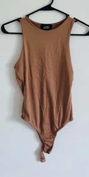 90s Minimalist Camel High Neck Bodysuit Sleeveless thumbnail 1
