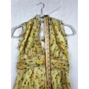 Lulus Yellow Floral Chiffon Ruffle Maxi Dress Sleeveless High Low V-Neck Small thumbnail 8