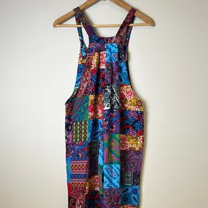 Incredible Retro Boho Multicolor Dopamine Dressing Patchwork 1970s Overalls Red Size M thumbnail 5