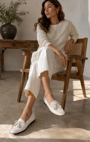 Ann Taylor Ursula Coastal Chic White Croc Embossed Tassel Loafers 7.5 thumbnail 1