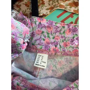 Purple Pink Floral Midi Skirt Side Slit High Waisted Size Medium Rose Print thumbnail 3