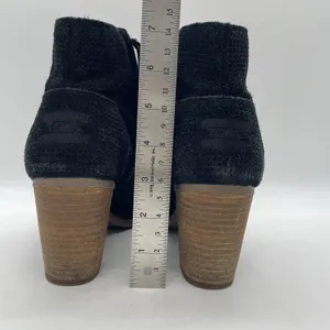 Toms Womens 9 Booties Majorca Peep Toe Perforated Black Suede‎ Ankle Boots thumbnail 5