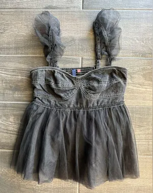 Anthropologie Pilcro Tulle Denim Peplum Top thumbnail 7