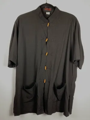 Silver Dragon Womens L Black Silk Linen Jacket Mandarin Collar Frog Toggles thumbnail 2
