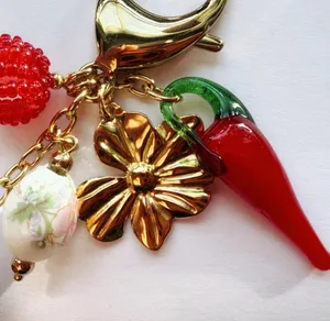 Red and gold handbag chain and keychain strawberry farm charms thumbnail 7