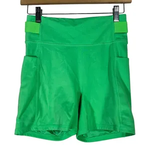 Fabletics High-Waisted Solid Biker Shorts Green Neon Athletic Pockets Size XS thumbnail 1