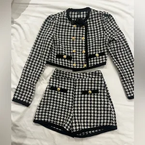 Black and White Houndstooth Set with Gold Buttons Size 2 thumbnail 2
