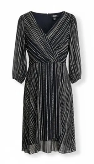 DKNY Women's Chain Print Wrap Front Dress Black White Size 16 thumbnail 1
