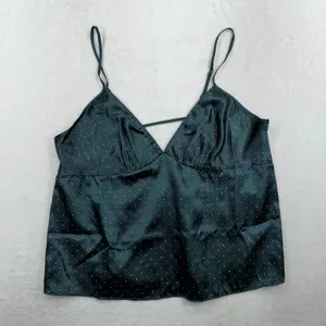 Linea Donatella Large Pajama Set Satin Green Gold Pin Dot Cami Wide Leg Pants thumbnail 7