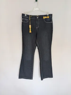 NWT Womens 12 Dark Wash Stretch Bootcut Jeans Y2K Bling Rhinestone Cross Pockets thumbnail 7