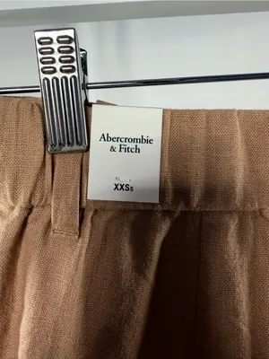 NWT Abercrombie & Fitch Linen Blend Wide Leg Trouser Pants Brown Size XXS‎ Short thumbnail 6