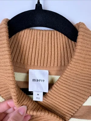 Maeve Cotton Boxy Oversized V-Neck Top Women’s Medium Striped Yellow Orange thumbnail 3