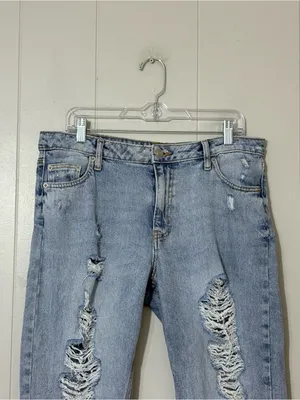 Avec Les Filles Distressed High Rise Jeans Light Wash Size 30 thumbnail 3