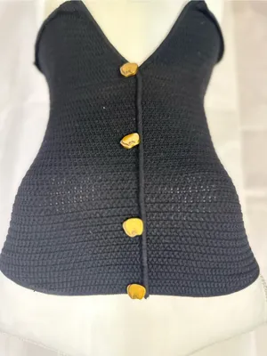 Zara Black Strapless Cropped Knit Top with Gold Buttons thumbnail 2