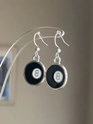 Handmade y2k funky grunge style 8 ball simple dangle earrings 🎲🖤💕 thumbnail 3