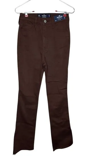 Hollister Women's Pants Highest-Rise Bootcut Leg Split Side Hem Brown‎ 23x31 NWT thumbnail 1