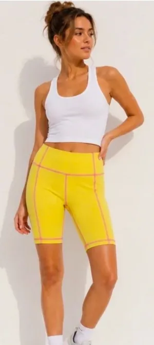 NWT Tuckernuck Sundaze Compression Biker Shorts Yellow & Pink 7” Women’s size XS thumbnail 1
