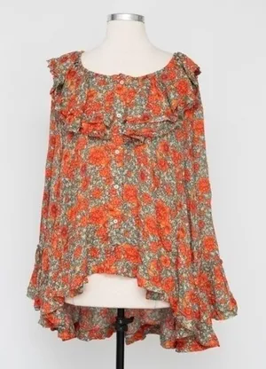 Free People. Loretta Floral Oversized‎ Top. thumbnail 1