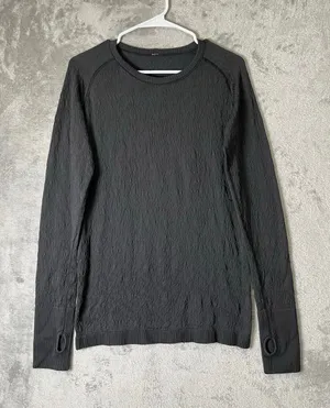 Lululemon Rest Less Pullover Black Textured Long Sleeve Running Workout Top 6 thumbnail 1