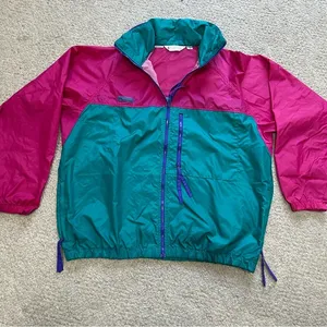 Vintage Columbia Windbreaker Jacket Green Pink Zip Up Hood Women Size XL thumbnail 1
