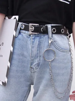 Black Grommet Belt with Silver Chain Accent New thumbnail 7