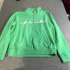Pink Victorias Secret NWT Logo Green Quarter Zip Sweatshirt Sz L thumbnail 1