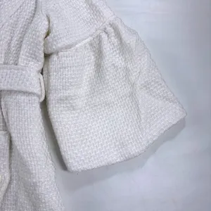 AB Studio Womens Jacket White Tweed Parisian Bell Sleeve Belted Peacoat Size 12‎ thumbnail 9