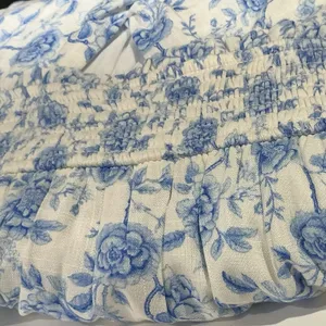 Altar'd State Floral Tiered Maxi Dress XXS Blue White Puff Sleeve Smocked NWT thumbnail 12