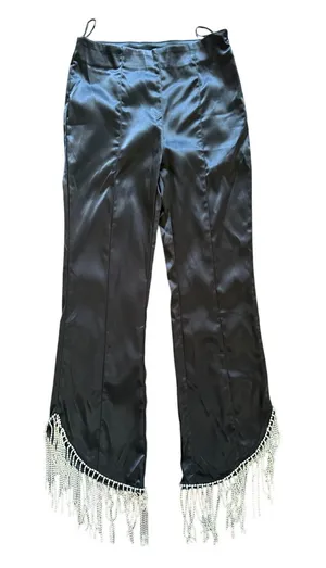 NWT Altar'd State Black Satin Rhinestone Dangle Pant Western Rodeo Whimsygoth thumbnail 1