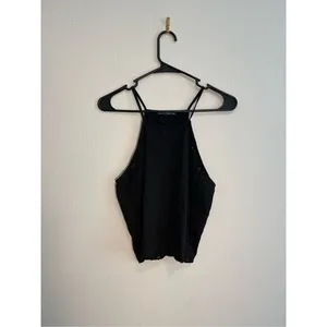 Brandy Melville Black Eyelet Halter Top Cropped Cotton Floral‎ Boho Tank thumbnail 2