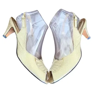 Vintage Hush Puppies Gold Slingback Peep Toe Heels‎ Women's Shoes 8.5 M thumbnail 5