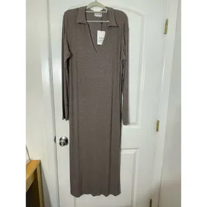 LNA Sweater Dress 2X Brown Stretch Knit Side Slit Granola Girl Minimalist NWT thumbnail 3