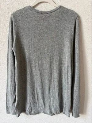 Tory Burch Velvet Studded Logo Long Sleeve T Shirt Gray Size Small Neutral thumbnail 2