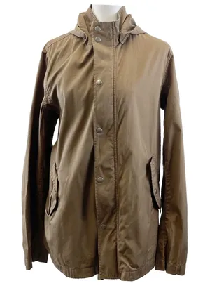 Club Monaco Womens Jacket‎ Hooded Lightweight Casual Utility 100% Cotton Brown S thumbnail 1