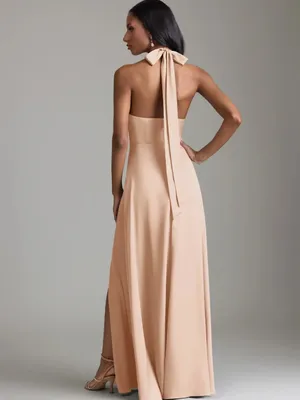 Azazie Tracie Maxi Dress English Rose A-Line Side Slit Stretch Satin Dress Sz 16 thumbnail 3