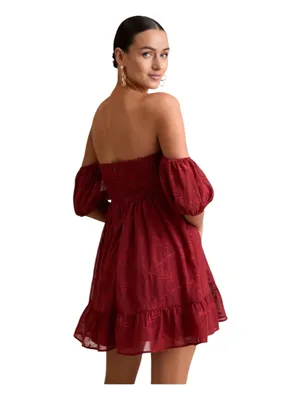 Lulus Rust Red Floral Embroidered Off Shoulder Mini Dress XL NWT thumbnail 4