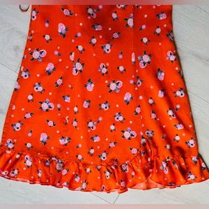 Free People Like a Lady Printed Mini Orange Dress Open Tie Back, Sz M thumbnail 6