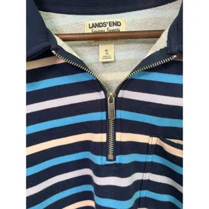 Lands End Serious Sweats Striped Quarter Zip Pullover Blue Multi XL 18 thumbnail 6