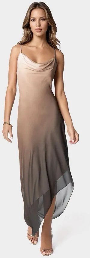 Bebe ombre Gold Boho Midi Sleeveless wedding guest Flowy Resort Dress small NWT thumbnail 1
