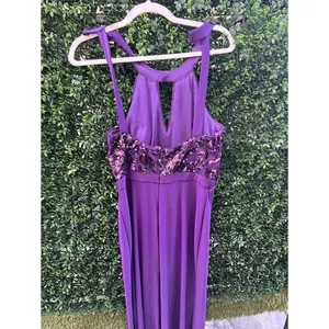 Morgan & Co Womens Purple Sequin Halter Neck Formal Gown Prom‎ Dress Size 8 thumbnail 2