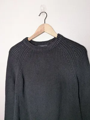 Quince Organic Cotton Black Knit Fisherman Sweater Size S thumbnail 2