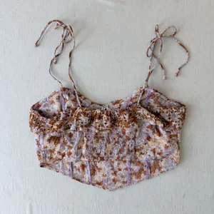American Eagle Floral Eyelet Ruffle Corset Top Womens Large Lavender Brown NWT thumbnail 5