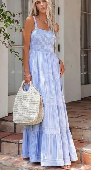 Commence Blue and White Striped Maxi Summer Dress small NWT thumbnail 1